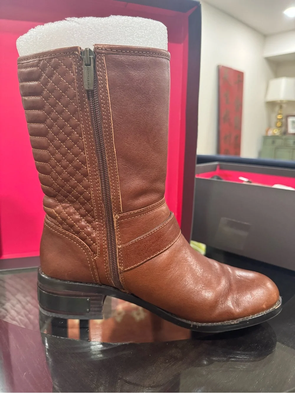 Vince Camuto Tan Leather Ankle Boots with Buckle Detail